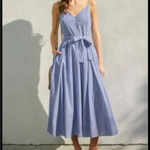 NWT Dress Forum Blue Pinstripe Midi Dress